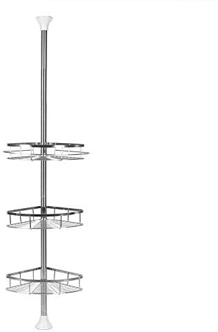 Etagères de Douche d'angle réglable, 3 niveaux douches,Serviteur de Douche Telescopique, Salle de bain étagère d'angle douche télescopiquecadre en acier inoxydable,réglable 110-280cm (3étag