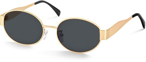 Becellen Ovale Lunette de Soleil Femme, Rétro Polarisant Lunettes de Soleil à Monture Métallique Annee 90 Vintage Hippie Sunglasses Protection UV 400 Mode Sunglasses Pour Femme Homme