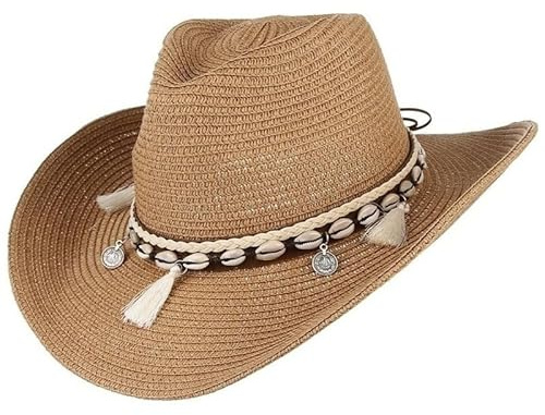 Bkrdty Cappello di Paglia Pieghevole da Donna Cappello Tesa Larga da Sole Estate Regolabile Cappelli Panama con Fiocco a Conchiglia e Nappe per l’Estate Viaggio e la Spiaggia Vacanze