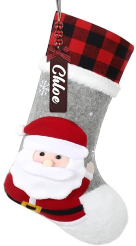 UXORSN Personalized Christmas Stockings 18 Inch Large Xmas Stockings with Cartoon 3D Santa Embroidered Hanging Christmas Decorations Candy Gifts Bag Socks for Holiday Party Fireplace Xmas Tree Decor