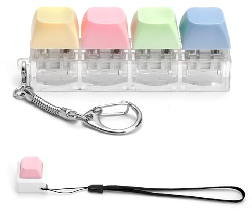Tangentbord fidget leksak nyckelring set om 2 – mekanisk klickare med färgglada tangenter, stressreducerande leksak, rolig minipryl – anti-stressgåva för vuxna och tonåringar