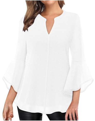 Generiska glitter toppar damer 3/4 ärm blus elegant paljetter tunika festlig blusskjorta nättröja enfärgad t-shirt nyårsafton outfit lätt och luftig t-shirt mode blus topp lång blus, Vit, XL