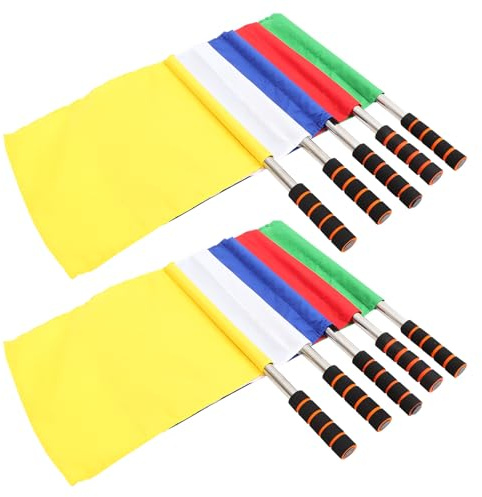 IWOWHERO 10 Bandiere Arbitrali Manuali per Partite di Calcio e Hockey, Set da 10 Pezzi Colori Vivaci (Verde, Giallo, Rosso, Bianco, Blu), Bandierine Segnaletiche Portatili per Arbitri e
