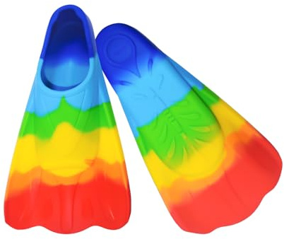 YuLiMirich Aletas para niños, 100 % silicona, aletas de sirena para niños, aletas cortas para entrenamiento de buceo y natación, cómodas aletas para niños y niñas (multicolor, XS 30-32)