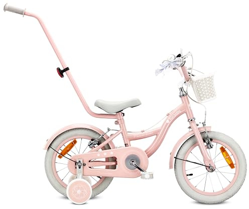 SUN BABY Flower Bike Retro barncykel 14/16 - Rosa | För 3–6 år, V-bromsar, stödhjul, reflexer och stålram