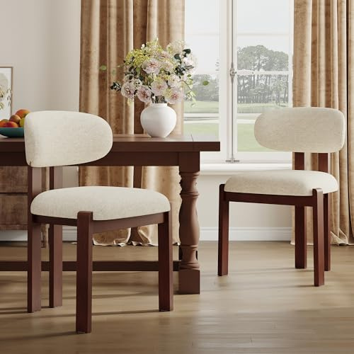 MALOL Lot de 2 chaises de Salle à Manger Modernes, chaises rembourrées avec Pieds en Bois et Dossier Fixe en Tissu, pour Salle à Manger, Cuisine, Restaurant – Pieds Brun foncé, Beige