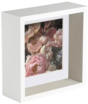 Nicola Spring 6 x 6 3D Shadow Deep Box Photo Frame - Craft Display Picture Frame with 4 x 4 Mount - White