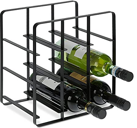 Relaxdays Weinregal Metall, 9 Flaschen, Weinhalter, HBT 30,5 x 27,5 x 20 cm, Weinständer für Küche & Wohnzimmer, schwarz