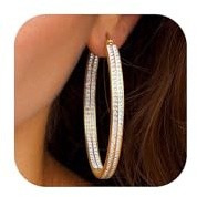 LOLIAS Edelstahl Große Band Ohrringe Creolen Damen Frauen Strass Silber Ton hypoallergen Ohrringe CZ 50mm