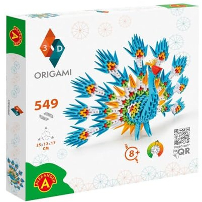 Origami 3D 501831-3D Origami Peacock - Beautiful 3D Paper Sculpture with Patented Components and Easy-to-Clear Building Instructions, 549 Pieces, 25 x 12 x 17 cm, from 8 Years