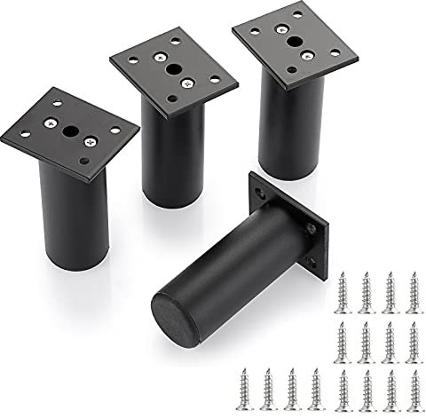 SUMTree 4 Stück 10cm Möbelfüße aus Alulegierung Schrankfüße Beine für Stühle Tisch Schrank Schreibtisch Sofa Möbelbeine mit Schrauben Einfachen Montage Runde(Schwarz)