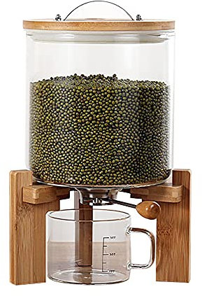 Recipiente para Harina y Cereales, Dispensador de Arroz 7.5L, Recipiente de Almacenamiento de Alimentos de Vidrio con Tapa Hermética y Soporte de Madera para Harina, Azúcar, Grano y Café Molido