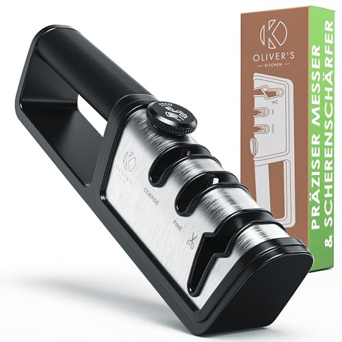 Oliver's Kitchen ® Knife Sharpener - Repair & Restore not Replace - Bring Dull Blades Back to Life - 3 Stage Sharpening for Kitchen & Home - Sharpens Knives, Scissors and More