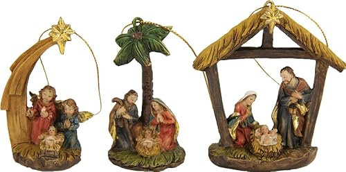 FADEDA 3 x Hlg. Familj, krubbblock, med hängare/höjd: 9 cm/handmålad/detaljerade krubbfigurer – julbord, dekoration, krubbtillbehör