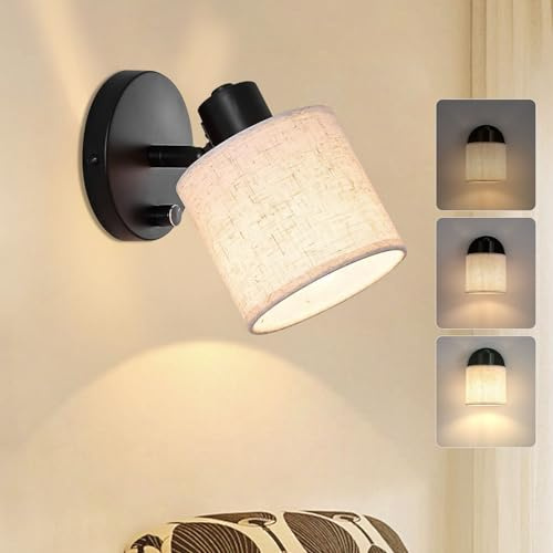 Lightess Aplique Pared con Interruptor Dormitorio Regulable E27