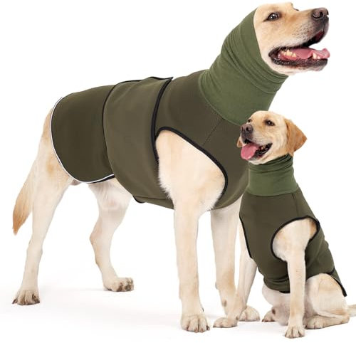 HEYWEAN Hundemantel mit beruhigender Kapuze und Ohrenschutz Anti Stress Weste Hund Beruhigungsweste Hund Rollkragen für Hunde Angst Beruhigungsjacke für Hunde Calmingshirt mit reflektierenden Streifen