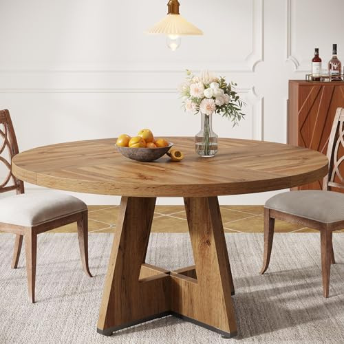 Tribesigns Round Dining Table, 120 cm Kitchen Table for 4 People, Farmhouse Round Table for Home Dining Room Living Room