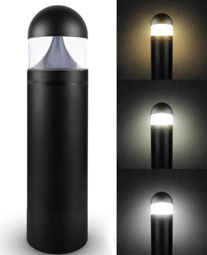 LightingLabs Led Bollard Landscape Lighting 10 Watts 26 Inch 3CCT 3000/4000/5000K 120-277V Outdoor Pathway Light Wired Ideal for Garden, Commercial Driveway Rated IP65 ETL Listed Circular Dome Clear