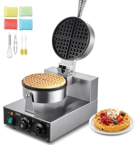 VEVOR kommerzielles Waffeleisen 1230 W Waffel Maker mit antihaftbeschichteten Backflächen Waffeleisen aus Edelstahl mit Temperatur- und Zeitregelung, für Restaurant Bäckerei 4 Fächerfömige Waffeln