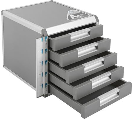 OUKANING Ablagebox mit 5 Schubladen - Schubladenbox mit hoher Kapazität Schubladenschrank Stahlschrank Metall Schubladenbox Abschließbar Dokumenten Aufbewahrung Ablagebox für Schreibtisch Aktenablage