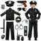 olizei Kostüm Kinder Jungen, Polizei Uniform Set Kinder inklusive Hemd Hose Hut Gürtel und Spielzeug Accessoires, Polizeianzug für Jungen Halloween Karneval Cosplay
