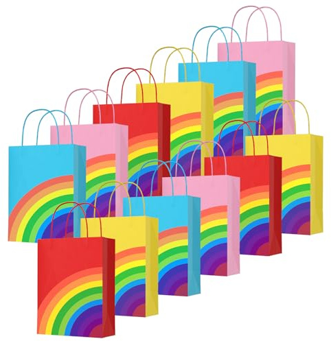 24 Pcs Rainbow Party Bags Paper Party Bags with Handles 4 Colour 22 X 13 X 8 cm for Party Wedding Birthday Christmas Party Supplies Favor Celebrations (24)