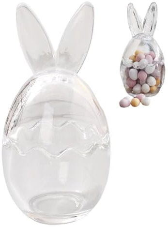 Decorazioni pasquali, barattolo di vetro pasquale con tappo a forma di orecchie di coniglio, barattolo trasparente per caramelle decorative, contenitore in vetro per uova di Pasqua, per cioccolatini,
