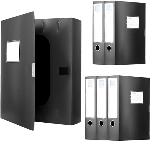 PUCSIQ 6 Cajas Archivadoras A4 Negras de Plástico, Carpetas A4 para Oficina, Hogar, Organización de Documentos, Capacidad de 650 Hojas, 310 x 236 x 75 mm
