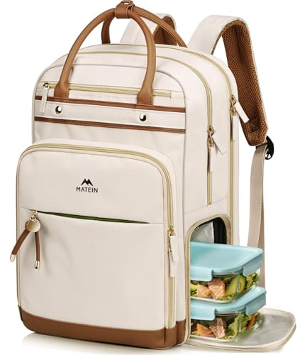 MATEIN Teacher Work Backpack with Lunch Compartment Detachable, 15.6 Inch Laptop Backpack with Organized Pocket, College Computer Backpacks Meal Prep Bag Gift for Women Nurse Commute Office