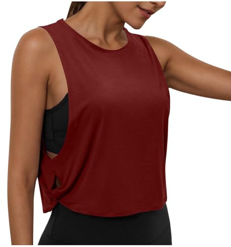 Gym Tops for Women UK Loose Basic Vest Sleeveless T-Shirts Athletic Tank Top Quick Dry Yoga Tees Workout Sports Tops for Fitness Running Walking Wine
