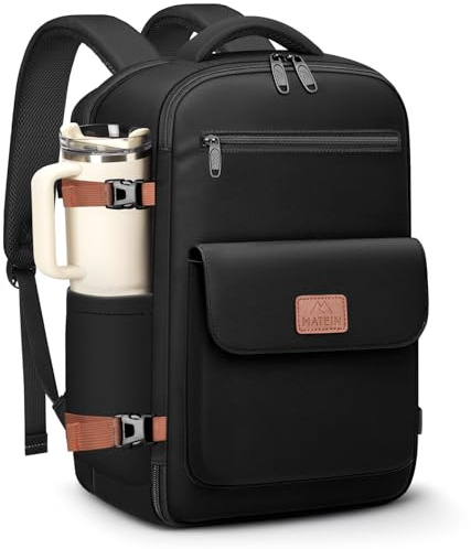 MATEIN Mochila Viaje Cabina Avion 40x30x20 para Ryanair, Mochila Viaje 40x30x20 para Portátil 15.6 con Bolsa Impermeable, Equipaje de Mano Multifuncional para Hombre y Mujer Travel Backpack, Negro