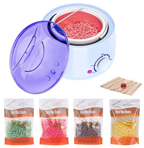 Wax Warmer Full Kit,Wax Heater Hair Removal Kit with Adjustable Temperature,with 4 Different Flavor Hard Wax Beans and 20 Wax Applicator Sticks,Painless at Home Wax Warme Hair Removal