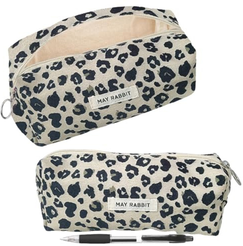 DIFLAX Trousse à Crayons en Velours Vôtelé, Trousse à Vrayons Blanc Laiteux avec Imprimé Léopard, Trousse Crayons Grande Capacité,Scolaire Pencil Case Etui, pour Fille et Adolescente