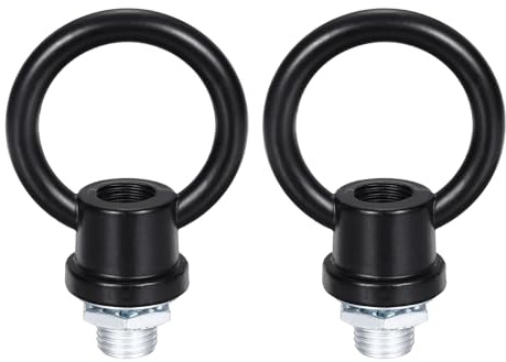 PATIKIL 18Lb Load Lamp Female Loop Holder, 2 Set Lifting Eye M10 Fine Thread Nut Hook Ring Shape Structural Support to Chandelier Lighting Fixture (Black, 1.5 x 1.8 Inch)