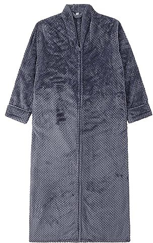 Albornoz para hombre con cremallera, bata sin capucha, manga larga, bata de baño de rizo, bata de baño larga, absorbente, suave, pijama cómodo, invierno, talla grande, bata de sauna, gris, L