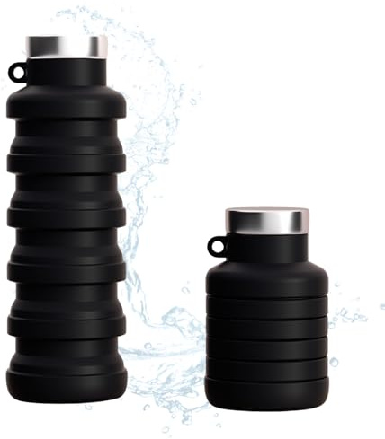 KINDLUME Borraccia Pieghevole 500ml In Silicone Alimentare, Borraccia Morbida, Bottiglia Pieghevole, Design Ultracompatto (11cm), Con Moschettone Per Zaino, per Sport, Viaggi e Uso Quotidiano