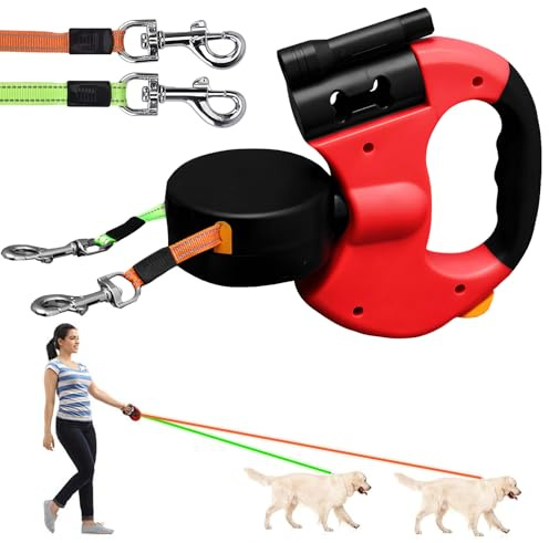 Laisse Chien Enrouleur, 300CM Laisse Rétractables pour Chiens, Laisse pour Chien Rétractable, Laisses Double pour Chiens, pour Petit (Rouge)