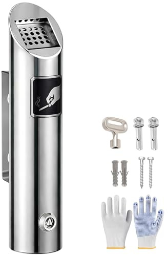 Posacenere a parete in acciaio inox, posacenere da parete per esterni, posacenere con serratura per terrazza, pub bar, ufficio, hotel, ristorante (argento)