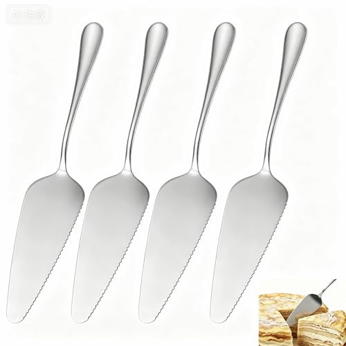 4 Pezzi Paletta Torta in Acciaio Inox con Bordo Seghettato,Lavabile in Lavastoviglie & Anti Ruggin | Per Tagliare e Servire | Ideale per Torte Crostate Pizza Mooncake Matrimonio Compleanno Feste