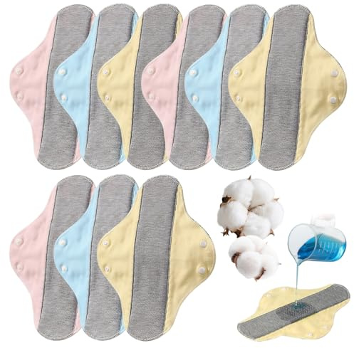 9 PCS Compresas de Tela Compresas Reutilizables, Protectores de Bragas Lavables para La Menstruación, Previenen Las Fugas de Orina, Salvaslips Antibacterianos Almohadillas de Algodón Reutilizables