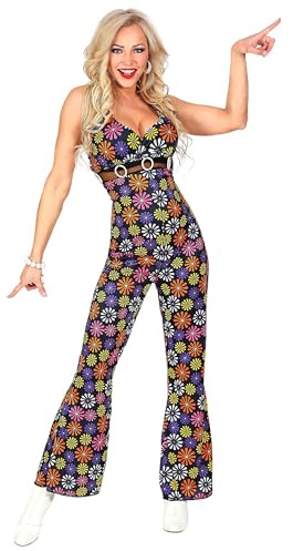 W WIDMANN MILANO Party Fashion - 70er Jahre Overall Damen, Groovy Style mit Blumen, Karneval, Festival, Disco Mottoparty