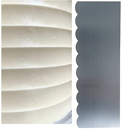 Siking Stainless Steel Cake Comb Metal Cake Scraper, Cake Buttercream Icing Smoother Edge Side Sculpting Decorating Tools (Large Scallop), SCC- 1-4