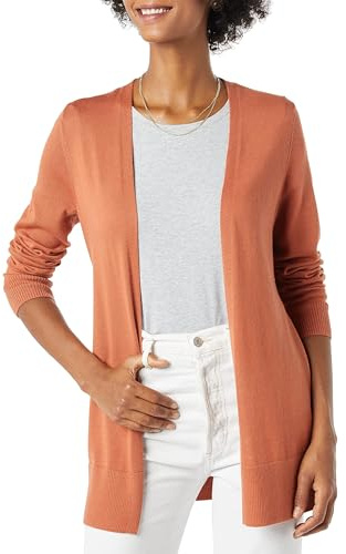 Amazon Essentials Women's Lightweight Long-Sleeve Open-Front Long Cardigan Sweater, Regular Fit, Caramel, Large