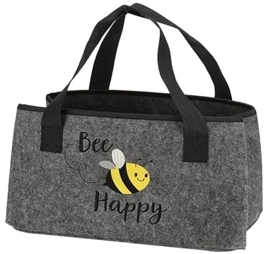 MC Trend Bolsa de fieltro para guardar con frases divertidas, bolsa de la compra de fieltro, Gris - Abeja, 40 x 26 x 26.5 cm