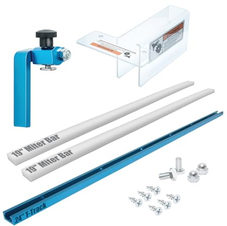 POWERTEC Table Saw Sled w/Blade Guard, 24 T Track, 19 HDPE Miter Bars, 3 T Track Stop Block, Bolt, Screw, Miter Slot Runners for DIY Table Saw Crosscut Sled, Woodworking Tools Accessories (71703)