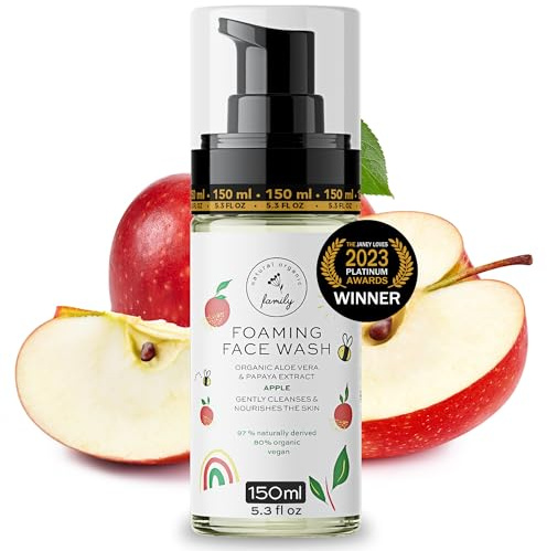 Nettoyant moussant bio pour enfants – Soin de la peau naturel pour adolescentes de 10 à 12 ans – Nettoyant doux pour le visage pour peaux sèches et sensibles – Savon hydratant exfoliant et non toxique