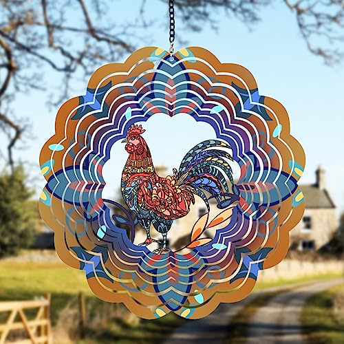 Rooster Metal Wind Spinners - Chicken Gifts for Women Mom Men Dad Grandpa,Hanging Wind Spinner for Outdoor & Indoor Decorations, 12 inch for Ornament Gifts