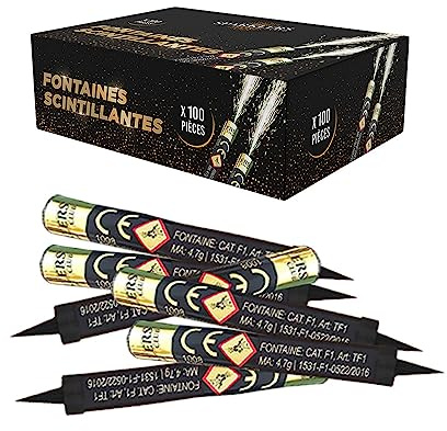 Lot de 100 Fontaines à Gateaux Scintillantes durée 60 Secondes pour Gateaux et Bouteilles de Champagne, Bougie lumineuse d'ambiance pour anniversaire 1 Minute - SPARKLERS CLUB®