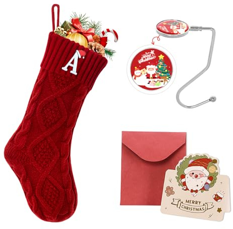 Ulico Christmas Stockings with Initials, 18’’ Large Embroidered Monogram Knit Christmas Stocking,Xmas Stocking for Kids, Holiday and Family Stocking for Fireplace or Party Decoration Red Letter A