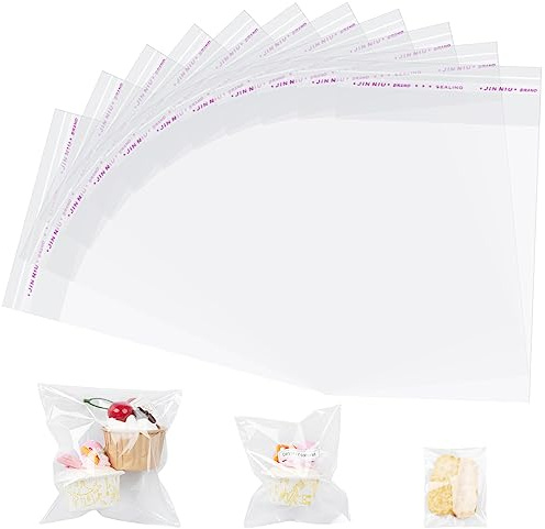 100 Pcs Cellophane Bags Self Adhesive Cookies Bags Clear Plastic Bags For Cookie, Nuts, Candies, Pills, Jewellery, Sweets, Cookies, Screws (12 * 15+3cm)